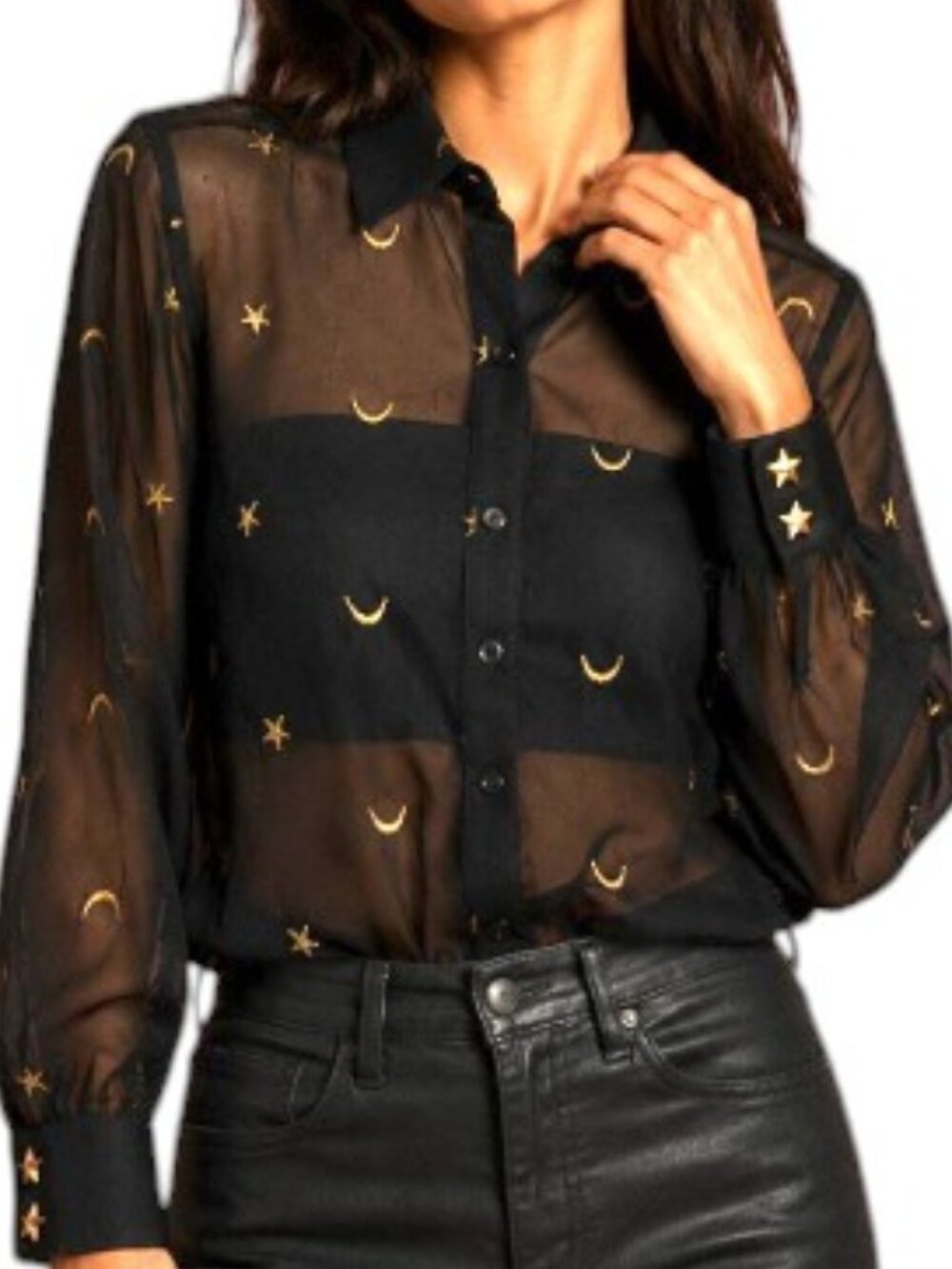 Baronesa Vintage Moon & Stars Button-Up Shirt Sheer Celestial Whimsigoth